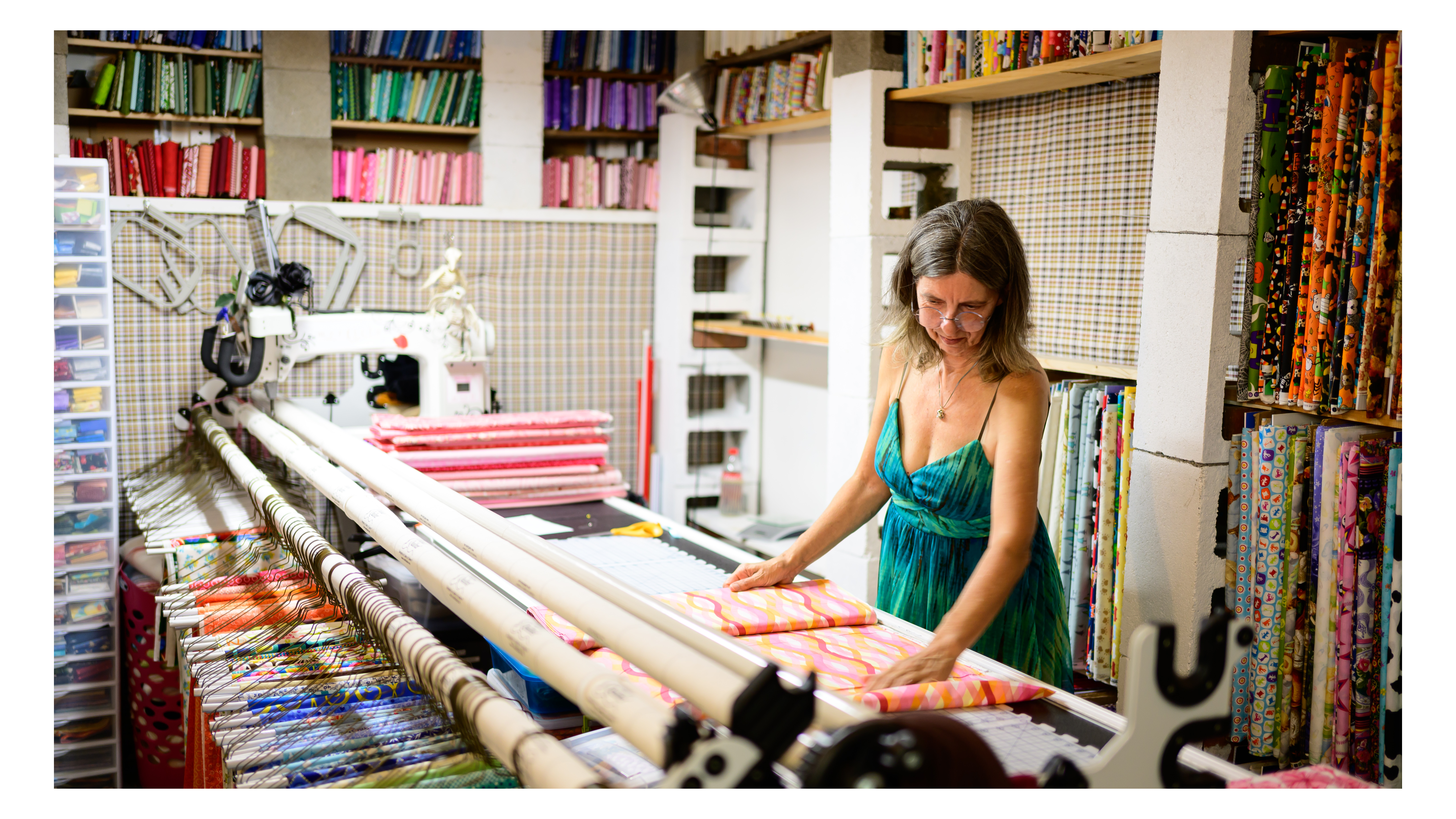 Deborah Making a Quilt on the Machine
